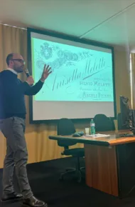 Matteo Meletti parla in aula magna